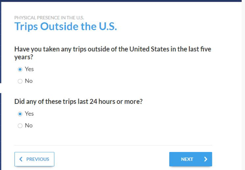 Questions related to trip outside the US